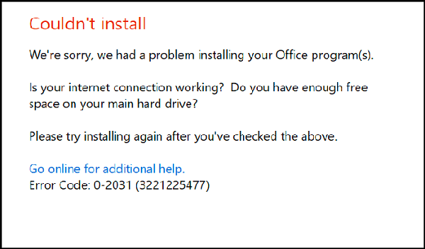 How to Fix Microsoft Error code 0-2031